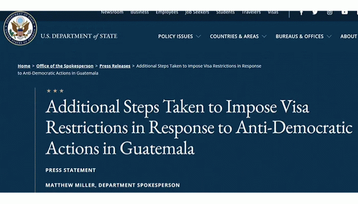 গুয়াতেমালার ১০০ এমপিসহ ৩০০ জনের বিরুদ্ধে যুক্তরাষ্ট্রের নিষেধাজ্ঞা  গুয়াতেমালার ১০০ এমপিসহ ৩০০ জনের বিরুদ্ধে যুক্তরাষ্ট্রের নিষেধাজ্ঞা