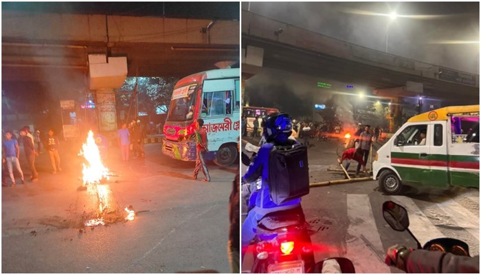 রাজধানীতে আগুন জ্বালিয়ে সড়ক অবরোধ, তীব্র যানজট