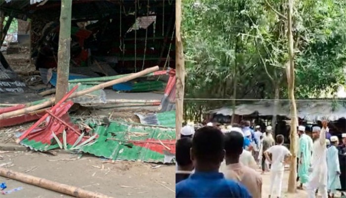 রাজশাহীতে মাইকে স্লোগান দিয়ে খানকা ভাঙচুর